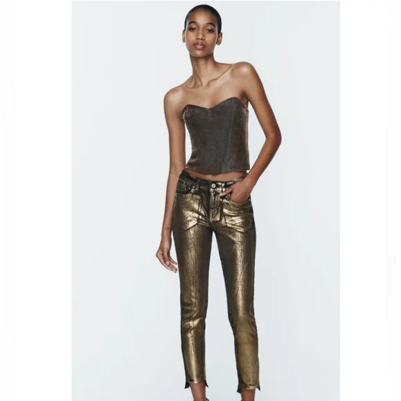 Zara FOIL METALLIC MID WAIST Z1975 SKINNY JEANS - Picture 4 of 9
